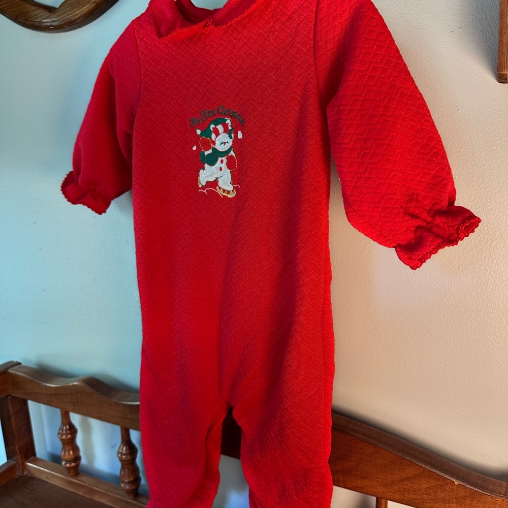 Cozy Red Kids Footie with Festive Design